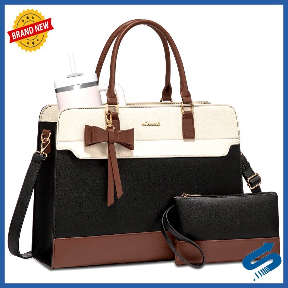 Leather Work Tote Bag Waterproof Business Computer Briefcase Elegant